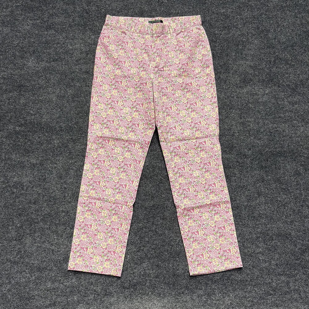 Lauren Ralph Lauren Pants Womens 6 Pink Floral Stretch Cotton Straight Leg